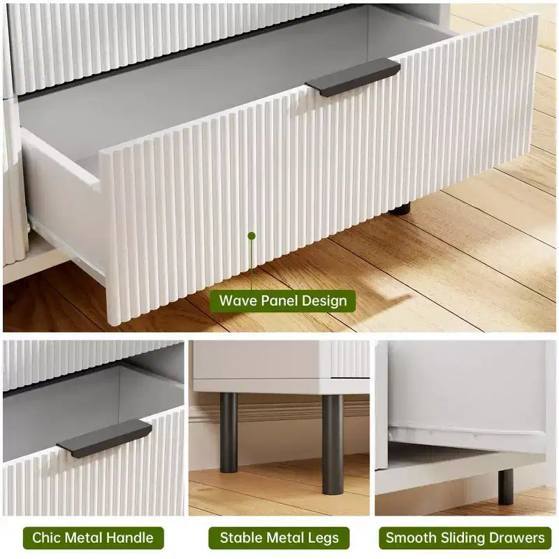 Fluted 3 Drawers Dresser, Wide Wood Chest of Drawers, Modern Storage Dresser Chest of Drawers