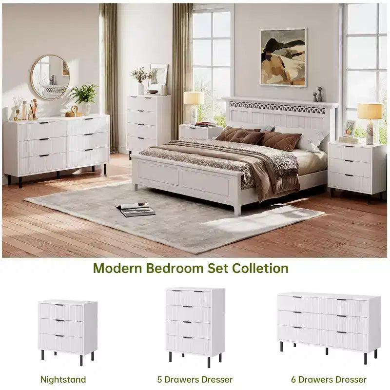 Fluted 3 Drawers Dresser, Wide Wood Chest of Drawers, Modern Storage Dresser Chest of Drawers