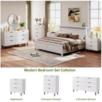 Fluted 3 Drawers Dresser, Wide Wood Chest of Drawers, Modern Storage Dresser Chest of Drawers