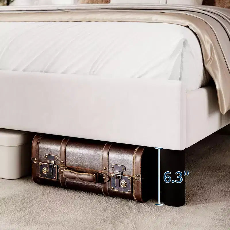 Bed Frame with Wingback Headboard - Vertical Channel Tufted Upholstered Platform, Noise-Free Reinforced Wood Slats, No Box Spring Needed, White