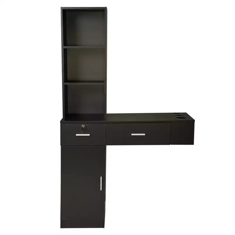 Sandinrayli Wall Mount Salon Barber Station for Hair Stylist,Hair Dressing Station with Storage Cabinet,Black