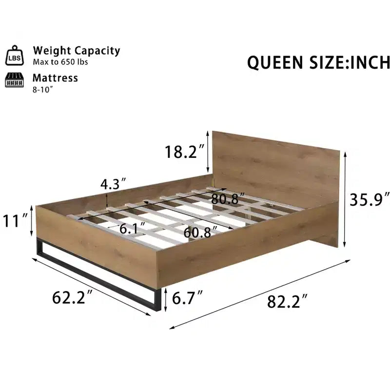The Misty Moon 82.2 X 62.2 Queen Size Pine Wood Bed Frame For Bedroom