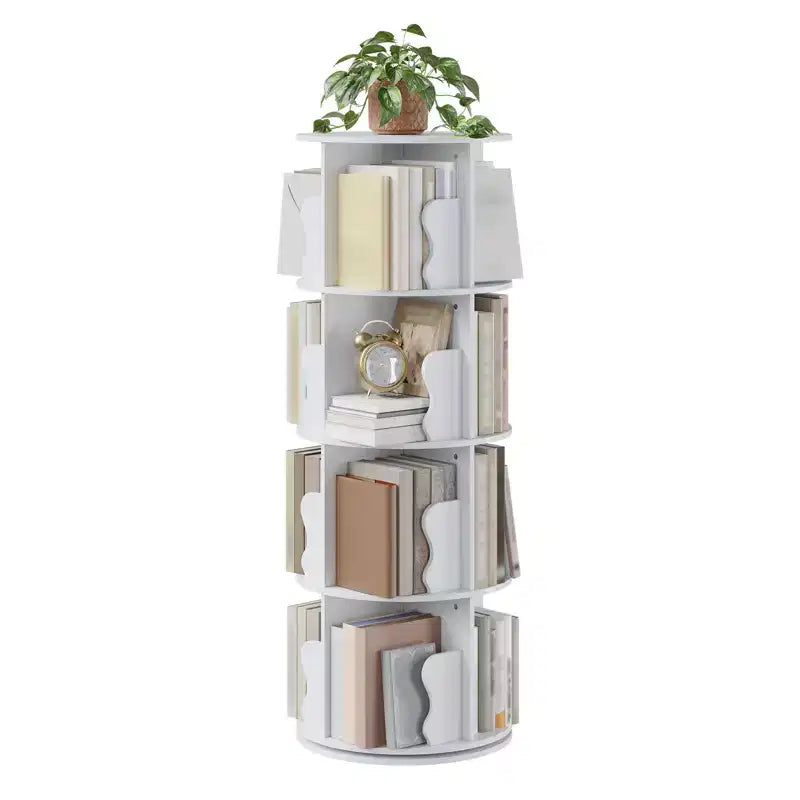 CuisinSmart 4 Tier Spinning Bookshelf Tower, 50'' Tall Bookcase for Kids Room, 360 Swivel Wood Bookshelf Rotating for Office home Bedroom Study