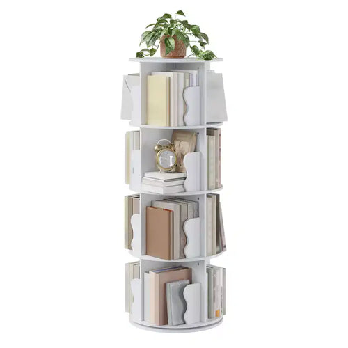 CuisinSmart 4 Tier Spinning Bookshelf Tower, 50'' Tall Bookcase for Kids Room, 360 Swivel Wood Bookshelf Rotating for Office home Bedroom Study