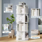 CuisinSmart 4 Tier Spinning Bookshelf Tower, 50'' Tall Bookcase for Kids Room, 360 Swivel Wood Bookshelf Rotating for Office home Bedroom Study
