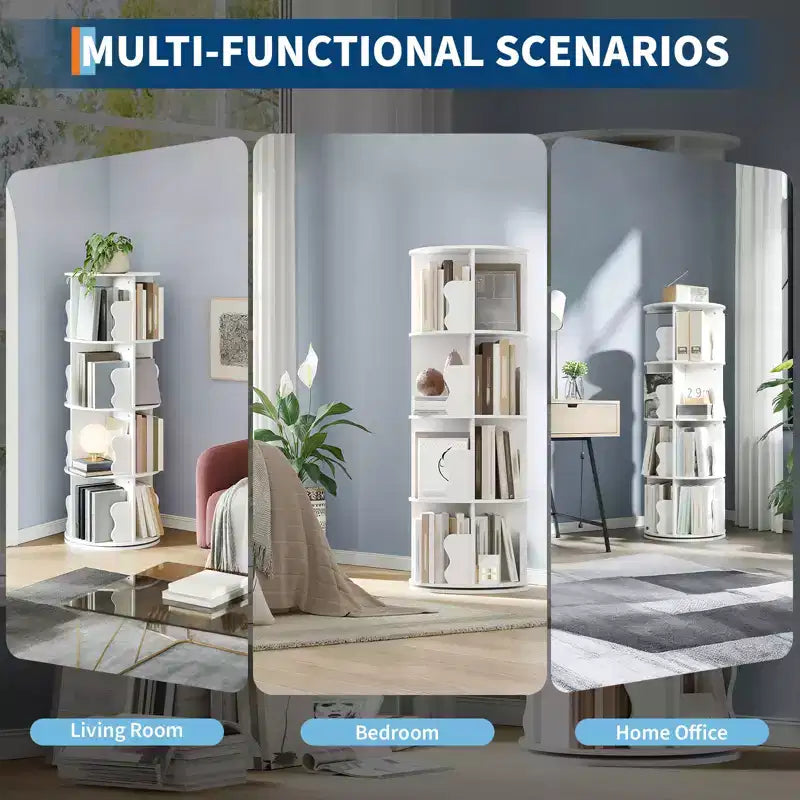 CuisinSmart 4 Tier Spinning Bookshelf Tower, 50'' Tall Bookcase for Kids Room, 360 Swivel Wood Bookshelf Rotating for Office home Bedroom Study