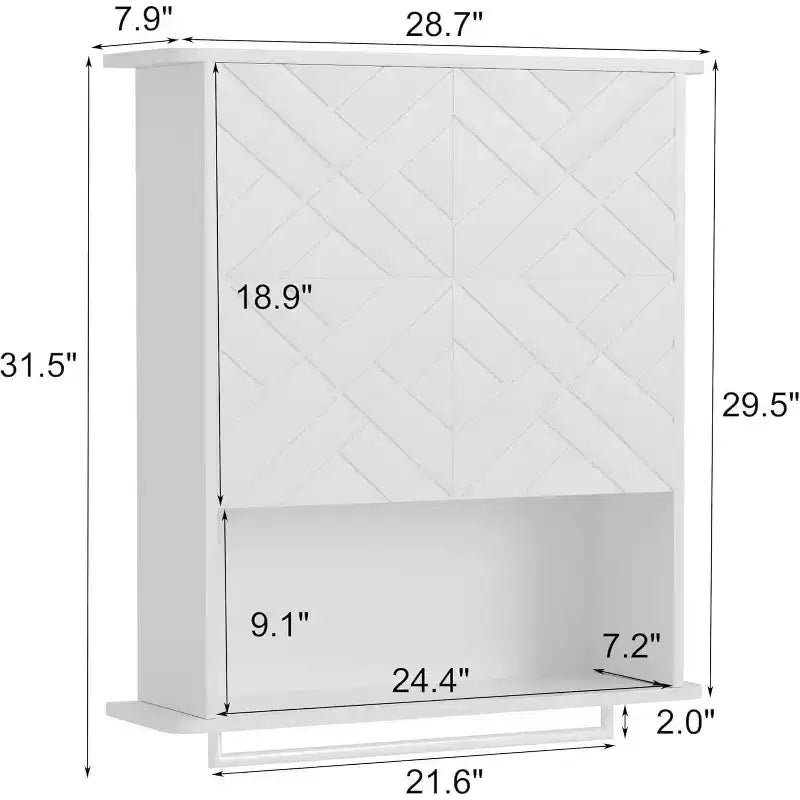 Modern Wall-Mounted Cabinet, 2-Tier Wood Shelf with Towel Bar & Adjustable Storage, Perfect for Bathroom & Kitchen