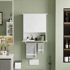 Modern Wall-Mounted Cabinet, 2-Tier Wood Shelf with Towel Bar & Adjustable Storage, Perfect for Bathroom & Kitchen