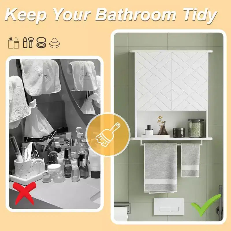 Modern Wall-Mounted Cabinet, 2-Tier Wood Shelf with Towel Bar & Adjustable Storage, Perfect for Bathroom & Kitchen