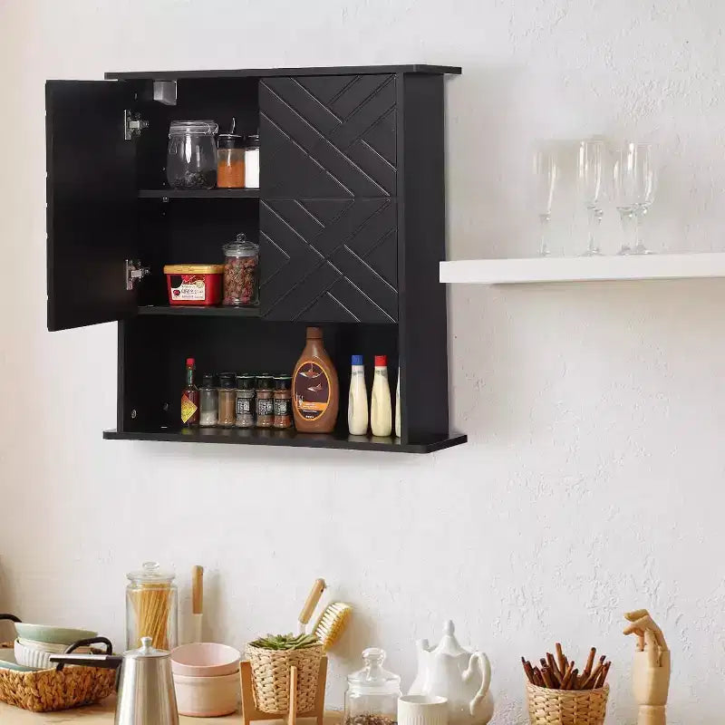 Modern Wall-Mounted Cabinet, 2-Tier Wood Shelf with Towel Bar & Adjustable Storage, Perfect for Bathroom & Kitchen