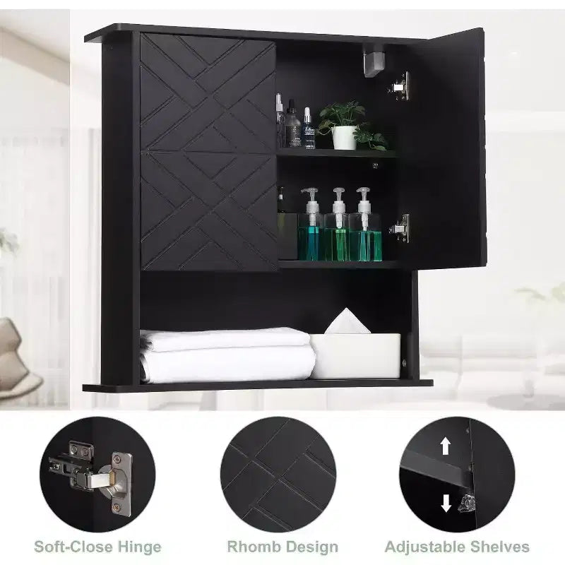Modern Wall-Mounted Cabinet, 2-Tier Wood Shelf with Towel Bar & Adjustable Storage, Perfect for Bathroom & Kitchen