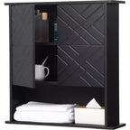 Modern Wall-Mounted Cabinet, 2-Tier Wood Shelf with Towel Bar & Adjustable Storage, Perfect for Bathroom & Kitchen