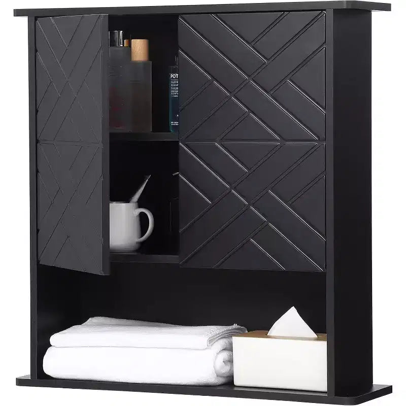 Modern Wall-Mounted Cabinet, 2-Tier Wood Shelf with Towel Bar & Adjustable Storage, Perfect for Bathroom & Kitchen