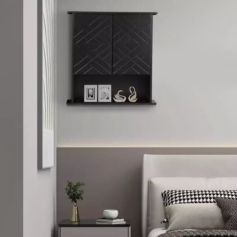 Modern Wall-Mounted Cabinet, 2-Tier Wood Shelf with Towel Bar & Adjustable Storage, Perfect for Bathroom & Kitchen
