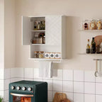 Modern Wall-Mounted Cabinet, 2-Tier Wood Shelf with Towel Bar & Adjustable Storage, Perfect for Bathroom & Kitchen