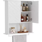 Modern Wall-Mounted Cabinet, 2-Tier Wood Shelf with Towel Bar & Adjustable Storage, Perfect for Bathroom & Kitchen