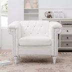 Acekool Arm Chair with Thick Padded Backrest & Seat, 22.4 Deep Single Sofa, Comfy White Fabric, Modern Accent Chair for Living Room, Bedroom