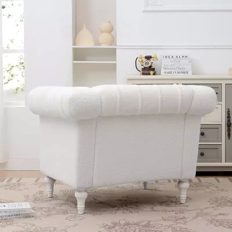 Acekool Arm Chair with Thick Padded Backrest & Seat, 22.4 Deep Single Sofa, Comfy White Fabric, Modern Accent Chair for Living Room, Bedroom