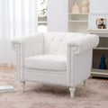 Acekool Arm Chair with Thick Padded Backrest & Seat, 22.4 Deep Single Sofa, Comfy White Fabric, Modern Accent Chair for Living Room, Bedroom