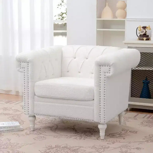 Acekool Arm Chair with Thick Padded Backrest & Seat, 22.4 Deep Single Sofa, Comfy White Fabric, Modern Accent Chair for Living Room, Bedroom