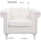 Acekool Arm Chair with Thick Padded Backrest & Seat, 22.4 Deep Single Sofa, Comfy White Fabric, Modern Accent Chair for Living Room, Bedroom