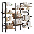 4-Tier Industrial Bookshelf, Triple Wide Bookcase with 11 Adjustable Shelves, Rustic Wood & Metal Storage Shelf for Living Room, Bedroom, Home Office