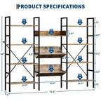 4-Tier Industrial Bookshelf, Triple Wide Bookcase with 11 Adjustable Shelves, Rustic Wood & Metal Storage Shelf for Living Room, Bedroom, Home Office