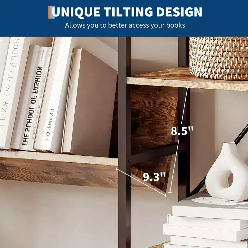 4-Tier Industrial Bookshelf, Triple Wide Bookcase with 11 Adjustable Shelves, Rustic Wood & Metal Storage Shelf for Living Room, Bedroom, Home Office