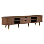 CLIHOME Wooden Oval Fluted TV Stand with Charging Station for TV up to 80, Mid-Century Media Console with Sliding Tambour Door