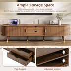 CLIHOME Wooden Oval Fluted TV Stand with Charging Station for TV up to 80, Mid-Century Media Console with Sliding Tambour Door