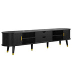 CLIHOME Wooden Oval Fluted TV Stand with Charging Station for TV up to 80, Mid-Century Media Console with Sliding Tambour Door