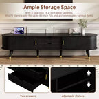 CLIHOME Wooden Oval Fluted TV Stand with Charging Station for TV up to 80, Mid-Century Media Console with Sliding Tambour Door