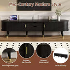 CLIHOME Wooden Oval Fluted TV Stand with Charging Station for TV up to 80, Mid-Century Media Console with Sliding Tambour Door