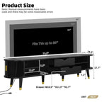 CLIHOME Wooden Oval Fluted TV Stand with Charging Station for TV up to 80, Mid-Century Media Console with Sliding Tambour Door