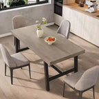 63 Industrial Dining Table for 4-6 People, Wooden Kitchen Table with Sturdy Metal Frame, Rectangular Counter for Dining Room