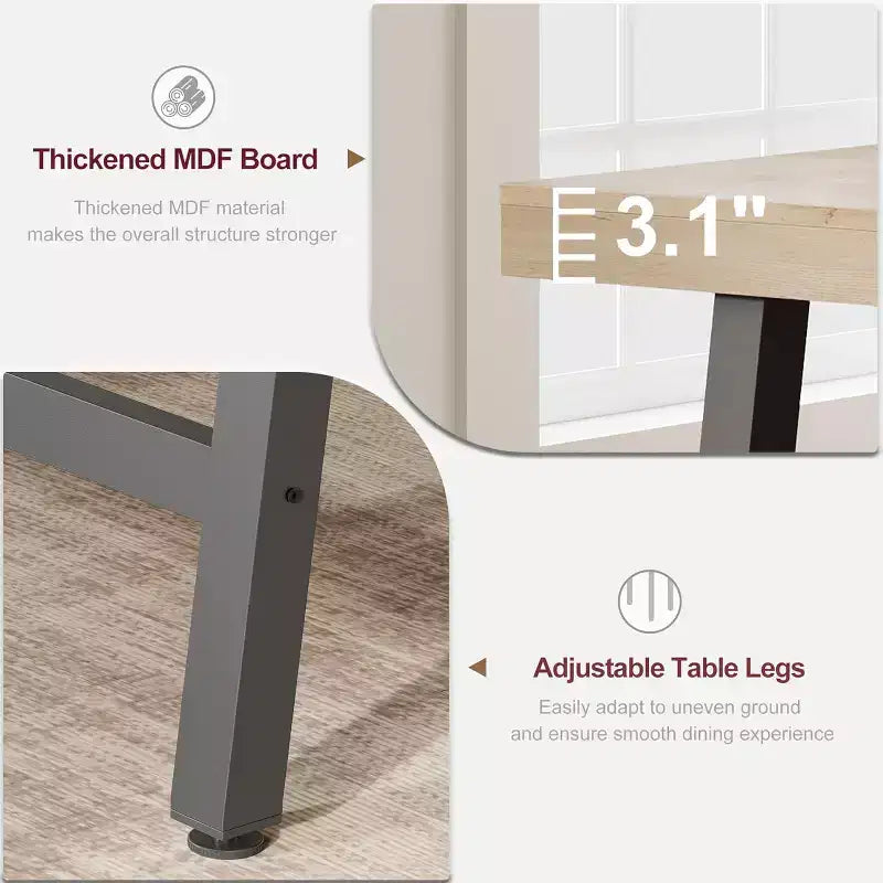 63 Industrial Dining Table for 4-6 People, Wooden Kitchen Table with Sturdy Metal Frame, Rectangular Counter for Dining Room