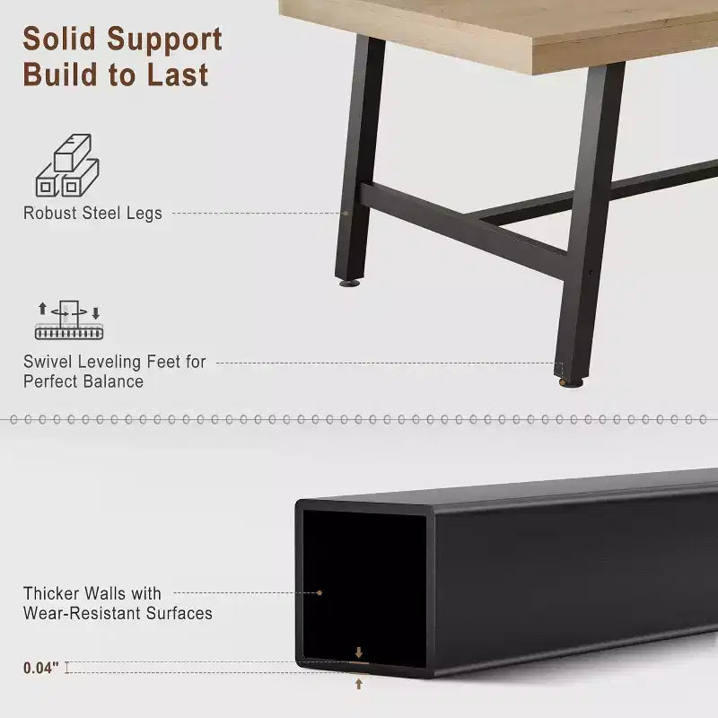 63 Industrial Dining Table for 4-6 People, Wooden Kitchen Table with Sturdy Metal Frame, Rectangular Counter for Dining Room