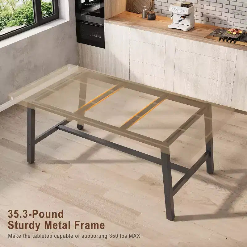 63 Industrial Dining Table for 4-6 People, Wooden Kitchen Table with Sturdy Metal Frame, Rectangular Counter for Dining Room