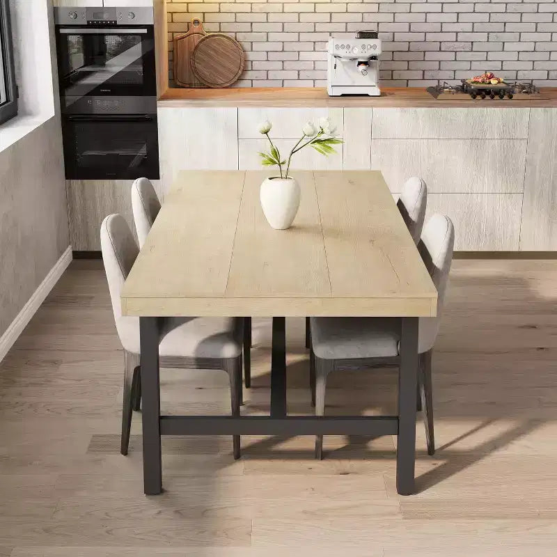 63 Industrial Dining Table for 4-6 People, Wooden Kitchen Table with Sturdy Metal Frame, Rectangular Counter for Dining Room