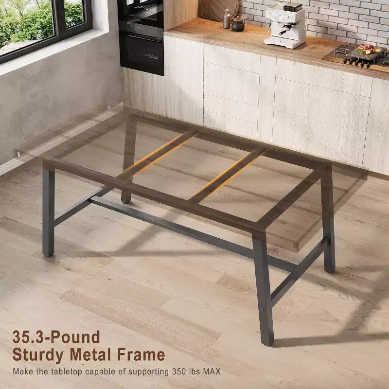 63 Industrial Dining Table for 4-6 People, Wooden Kitchen Table with Sturdy Metal Frame, Rectangular Counter for Dining Room