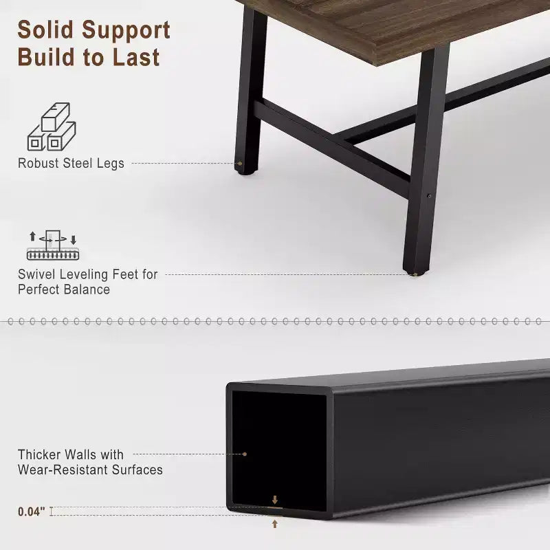 63 Industrial Dining Table for 4-6 People, Wooden Kitchen Table with Sturdy Metal Frame, Rectangular Counter for Dining Room