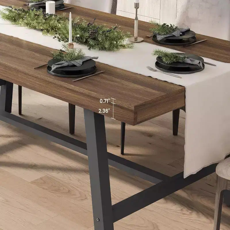 63 Industrial Dining Table for 4-6 People, Wooden Kitchen Table with Sturdy Metal Frame, Rectangular Counter for Dining Room
