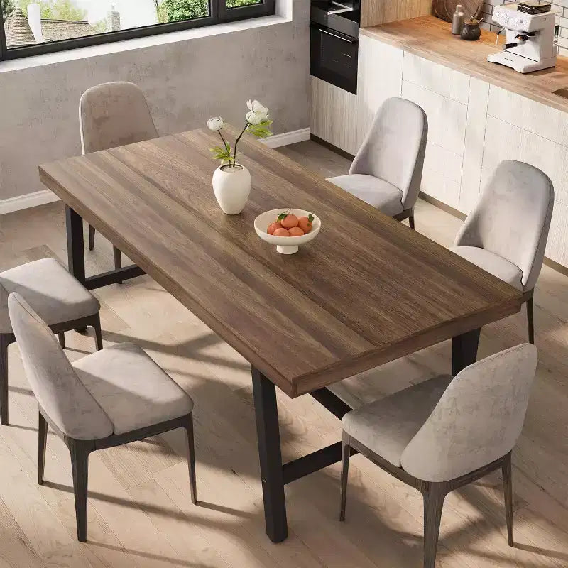 63 Industrial Dining Table for 4-6 People, Wooden Kitchen Table with Sturdy Metal Frame, Rectangular Counter for Dining Room