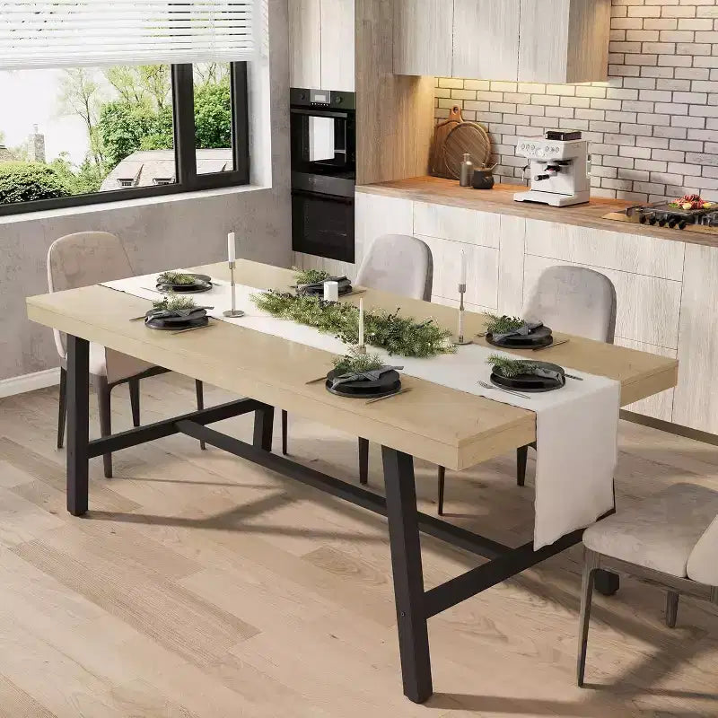 63 Industrial Dining Table for 4-6 People, Wooden Kitchen Table with Sturdy Metal Frame, Rectangular Counter for Dining Room