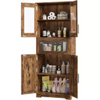 Acekool Tall Storage Cabinet with Glass Doors, Adjustable Shelves & Drawer, Slim Organizer for Kitchen, Bathroom, Living Room