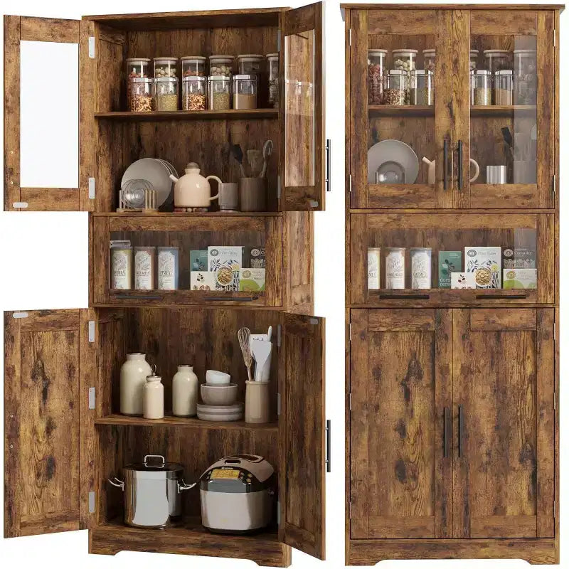 Acekool Tall Storage Cabinet with Glass Doors, Adjustable Shelves & Drawer, Slim Organizer for Kitchen, Bathroom, Living Room