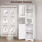 Acekool Tall Storage Cabinet with Glass Doors, Adjustable Shelves & Drawer, Slim Organizer for Kitchen, Bathroom, Living Room