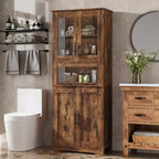 Acekool Tall Storage Cabinet with Glass Doors, Adjustable Shelves & Drawer, Slim Organizer for Kitchen, Bathroom, Living Room