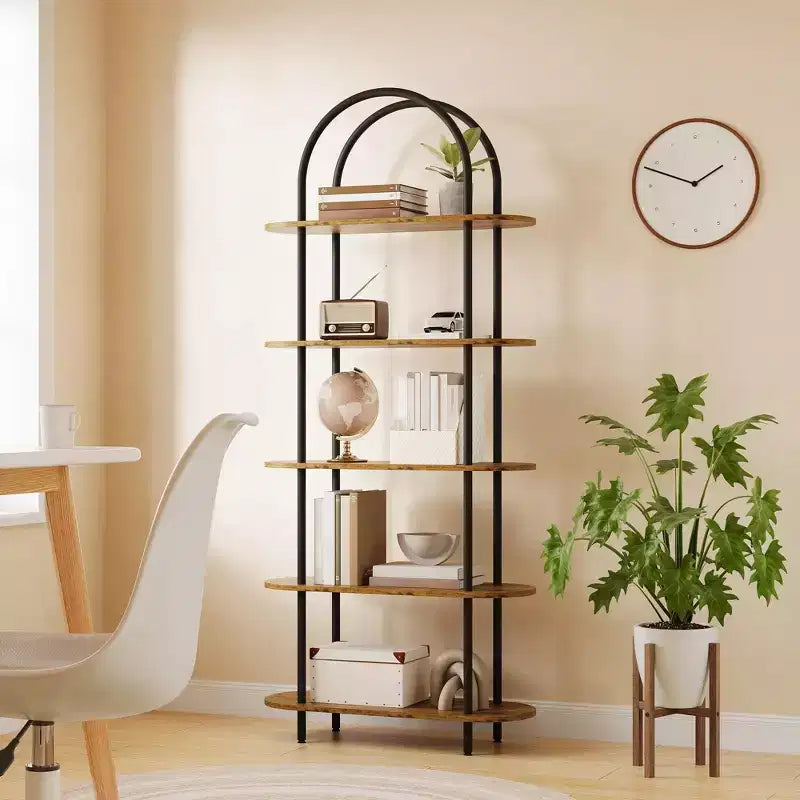 5 Tier Arched Bookcase, 71 Tall Industrial Open Book Shelf, Modern Freestanding Shelving Unit Storage Organiser