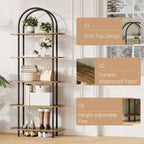 5 Tier Arched Bookcase, 71 Tall Industrial Open Book Shelf, Modern Freestanding Shelving Unit Storage Organiser